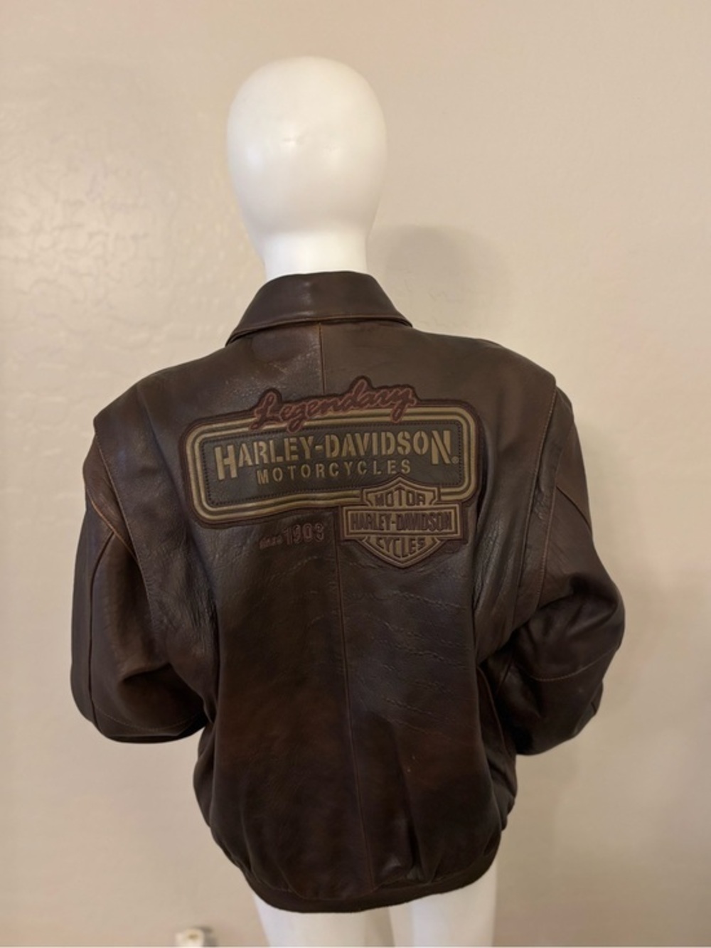 VNTG Harley-Davidson Legendary High Roller Brown Leather Bomber Varsity Jacket L